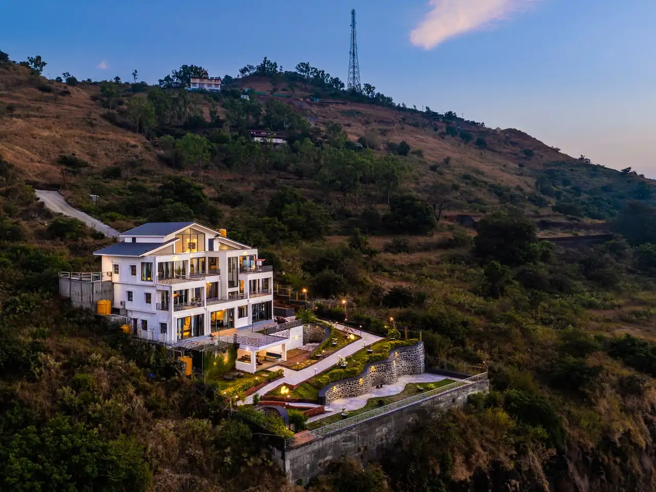 Aerial view at dusk, Saah Villa