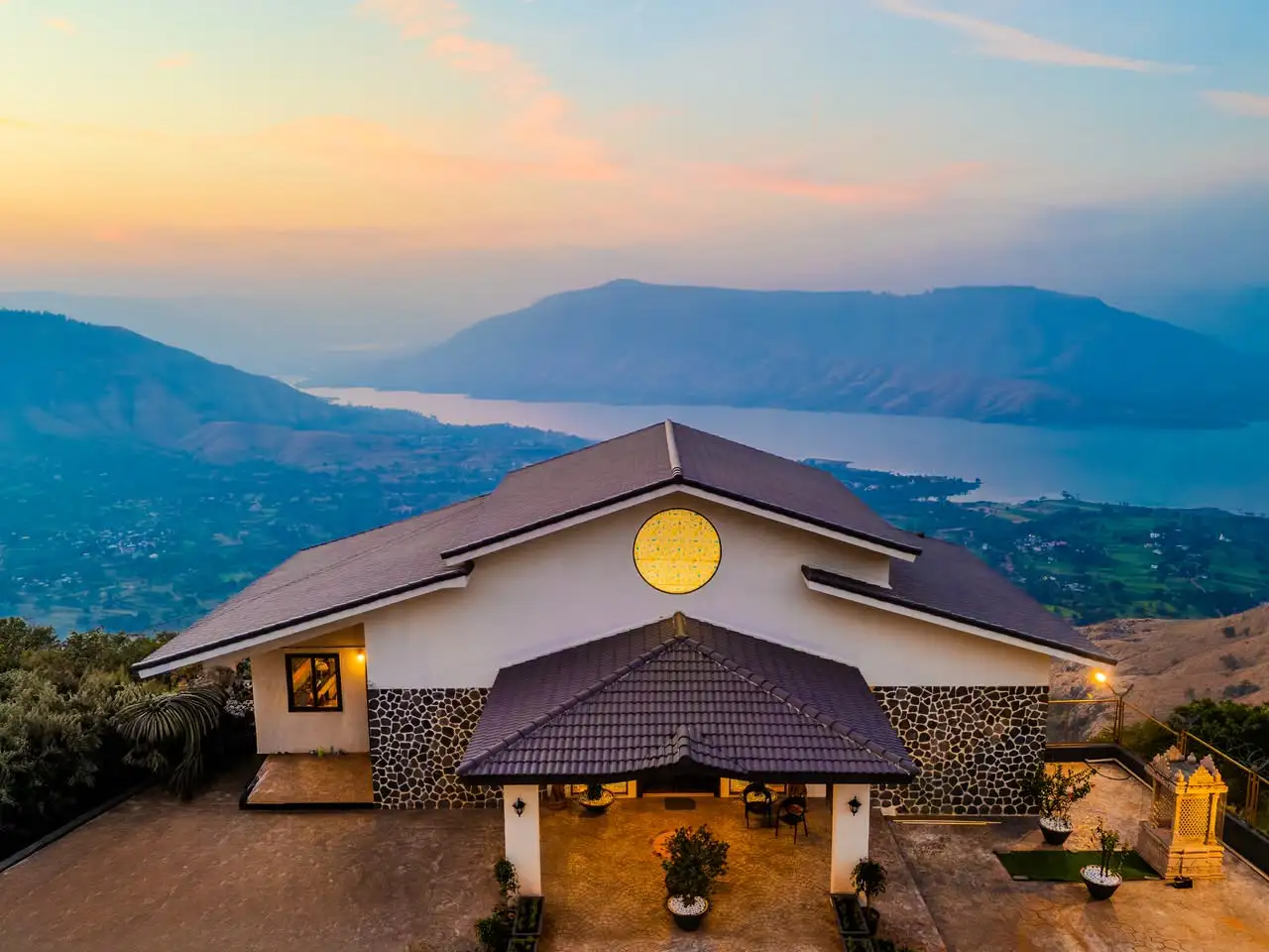 Aerial view over the lake, Saah Villa