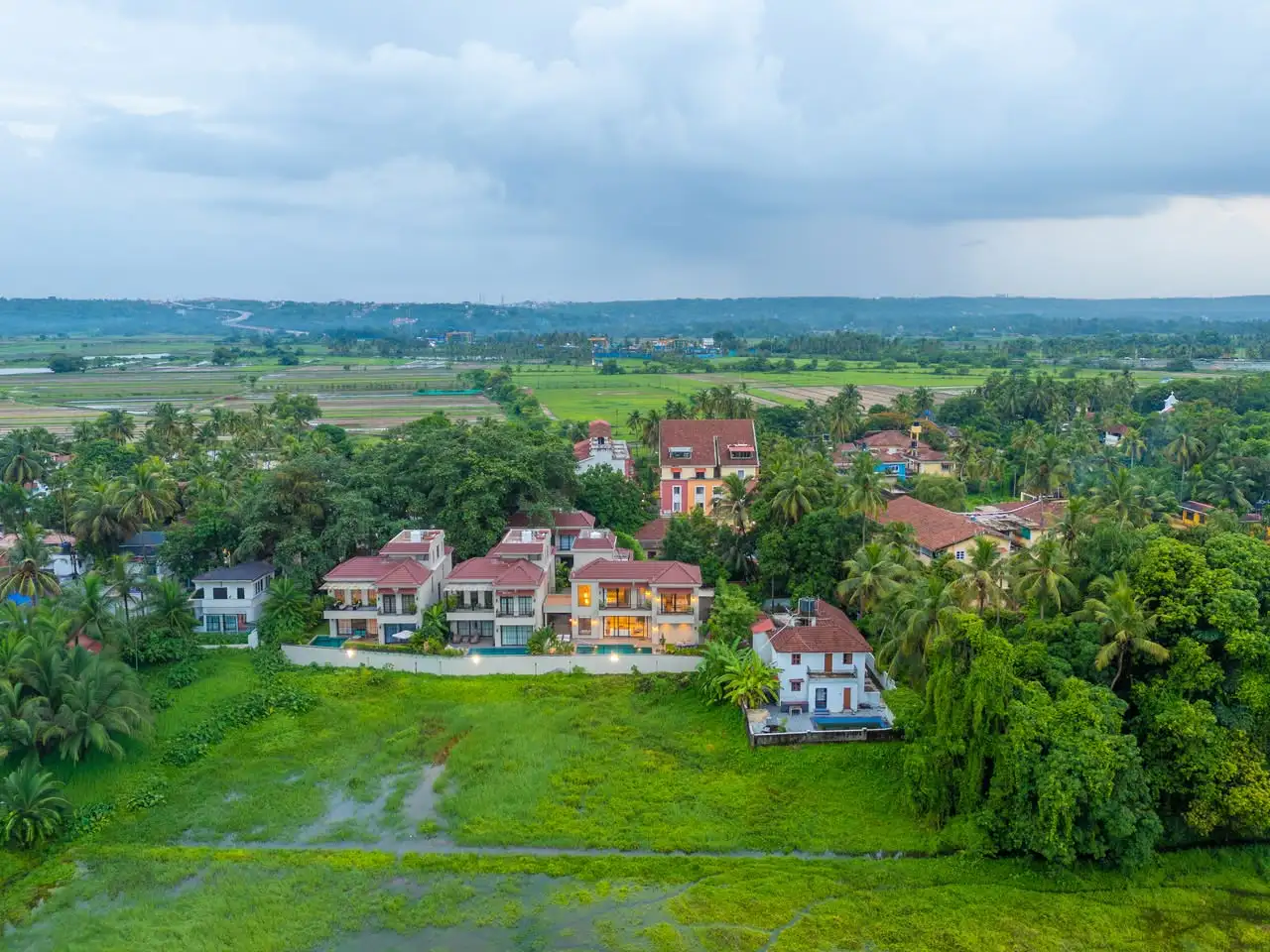 Aerial view over the fields, Banyan Bliss 1
