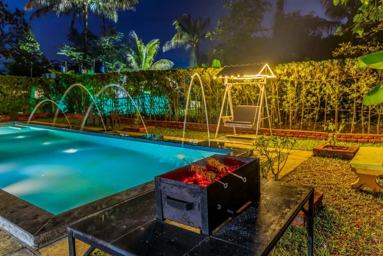Barbecue by the pool at night, Borde Farms Panshet