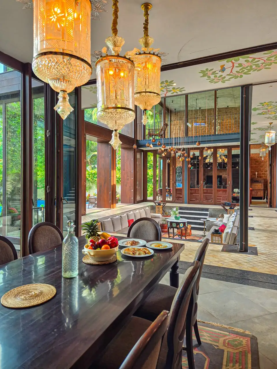 Dining room chandeliers, El Glass Villa
